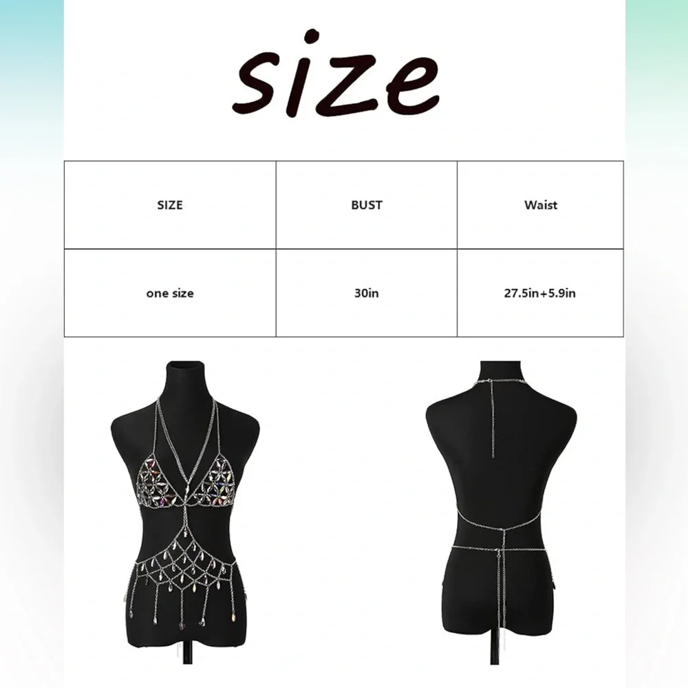 Rave crystal brought top body chain, harness swimwear, add-on
